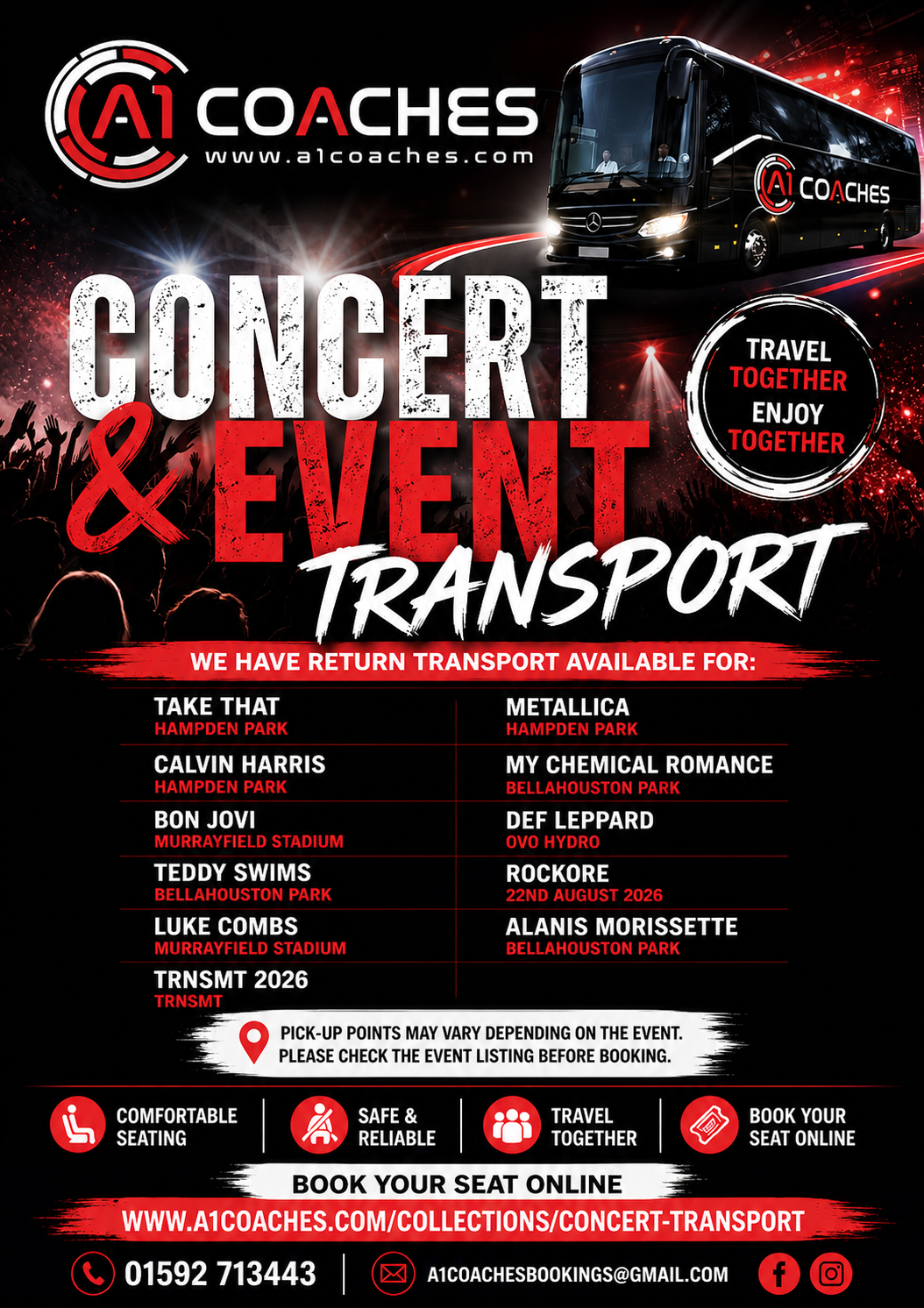 🎶 Concert & Event Transport with A1 Coaches 🎶