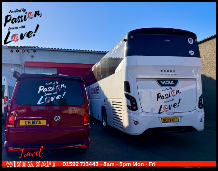 Coach Hire in Scotland suitable for Weddings and Golf outings as well as corporate hire.
