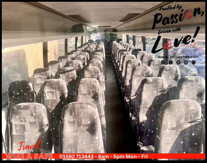 Interior of 73 seat coach for hire in Scotland by A1 Coaches