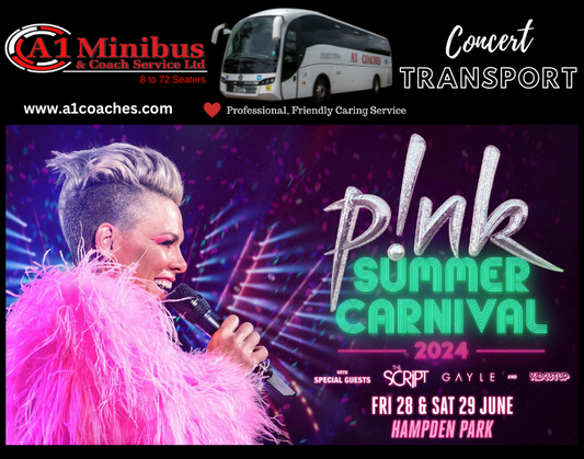 Transport to Pink Concert from Fife with A1 Coaches, Hampden Park Glasgow 